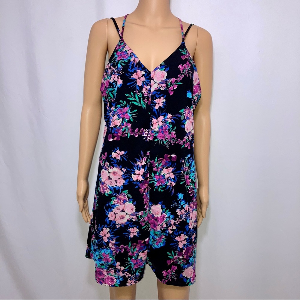 Preloved Xhiliration Floral V-Neck Popover Fit & Flare Above the Knee Sz Large